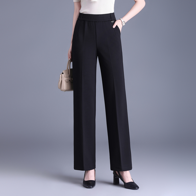 Mom's Pants Spring and Autumn 2026 New Summer Slim Wide-Leg Pants for Middle-Aged Women High-Waisted Straight-Leg Long Pants