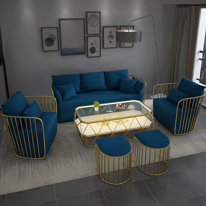 Sofa small family type net red cloth art small family style living room light lavish iron art sofa tea table combined whole SF001