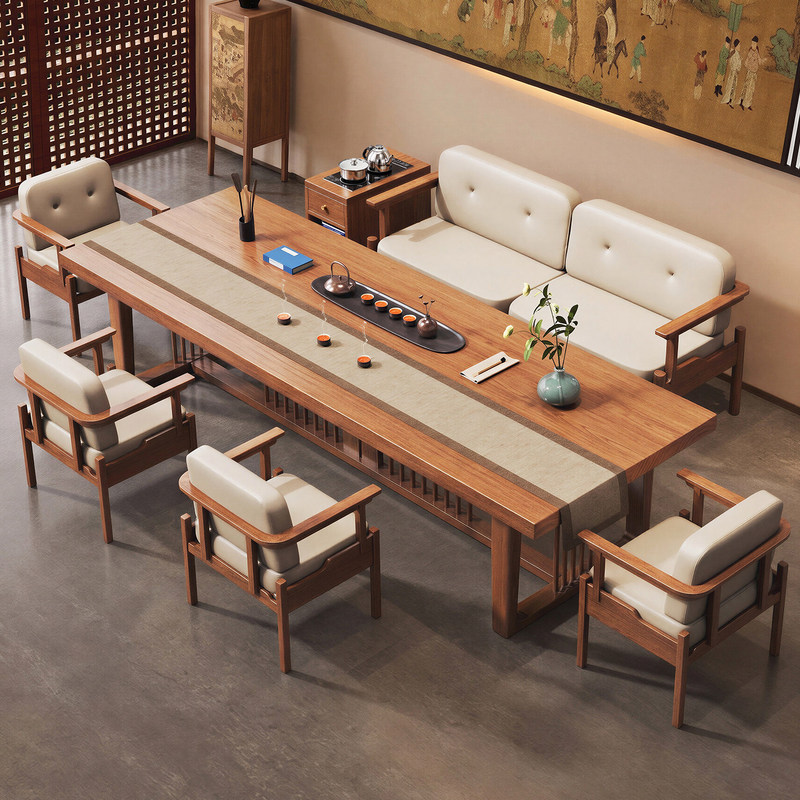 New Chinese-Style Solid Wood Tea Table for Home Use, Living Room Sofa, Luohan Bed, Tea Table and Chair Set, Song-Style Aesthetics, Office Tea Table