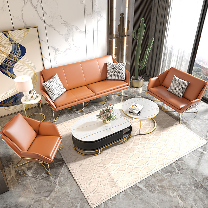 Iron art leather sofa Nordic minimalist modern living room single double sloth small family type sofa bed tea table composition suit