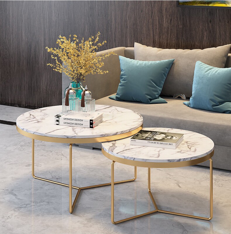 Nordic light luxury ins marble round tea table combination modern simple post-modern living room small apartment tea table