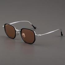 Japanese pure titanium sunglasses male retro oval small frame glasses ultra light polarized blue light tea colour sunglasses