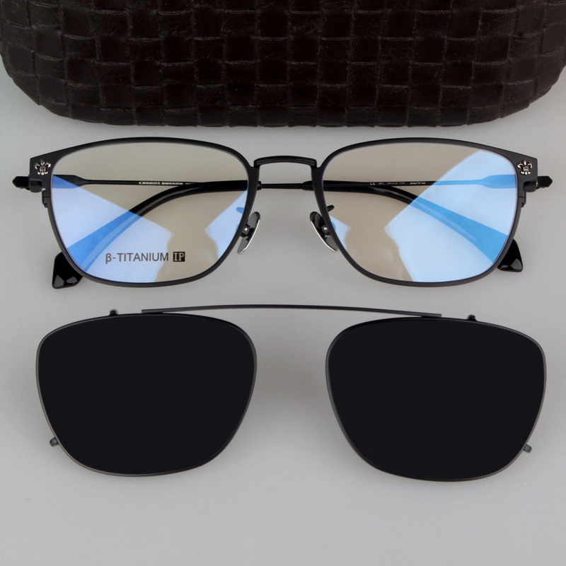 Japanese pure titanium eyewear frame male with clip-sheet sunglasses One-mirror dual purpose removable cover mirror integrated double-lens holder woman