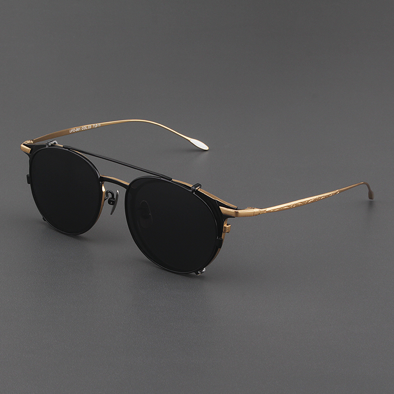 Japanese Yu Wenle Tongan Pure Titanium Spectacle Frame Woman Round Clip with sunglasses Near-lens Glasses Full Frame Glasses Men