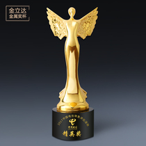 Metal trophy female angel wings Oscar like small Golden Man High-grade Crystal trophy custom creative gift flying man