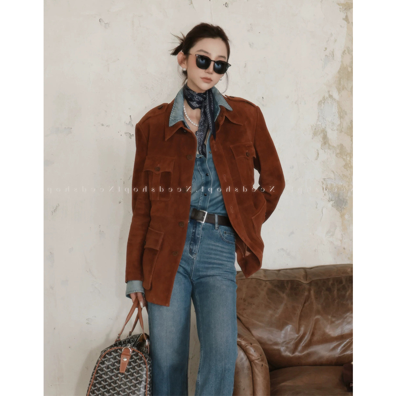 26 New Imported Genuine Sheepskin Leather Women's Vintage Style Suede Slim-Fit Leather Jacket Blazer