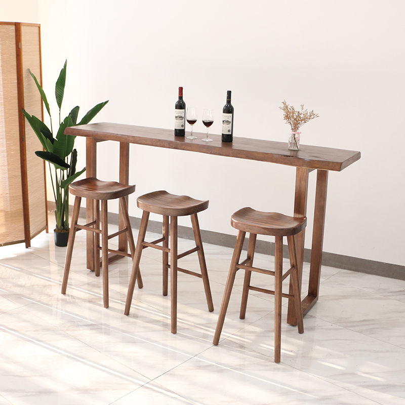 Solid wood bar table bar table milk tea shop leisure table household high table balcony against the wall natural side bar table and chairs