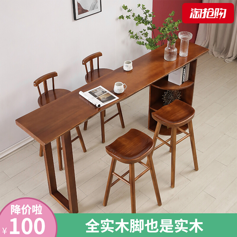 Solid wood bar table home balcony wall high table commercial cafe bar table and chairs long strip partition narrow bar