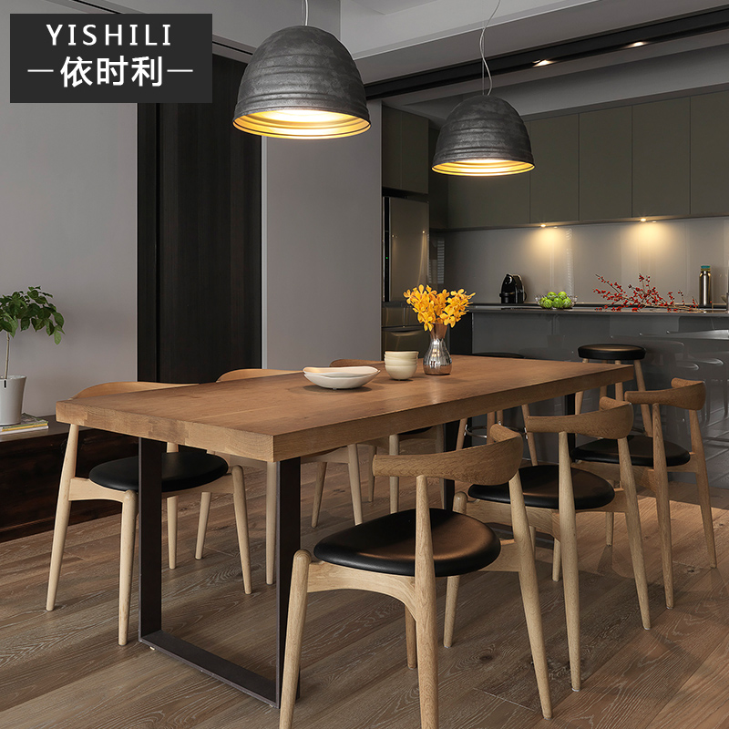 Nordic LOFT wrought iron solid wood dining table and chair combination meeting desk living room large table rectangular custom