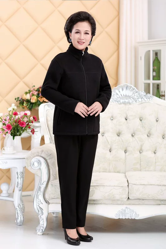Phụ nữ trung niên mùa xuân và mùa thu mùa đông quần áo lông cừu áo len lông cừu kích thước lớn mẹ tải dày cộng với áo khoác nhung ấm