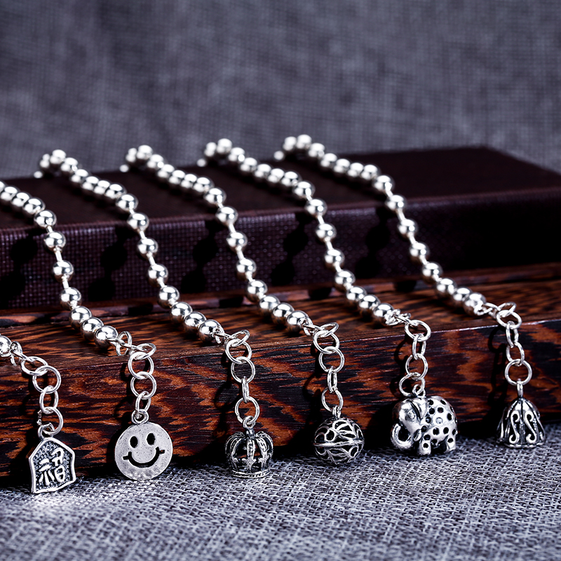 Pure silver round pearl handmade woman with silver beads handmade personality girlfriends Sister Lovers ornaments Korean version Fashion bracelet