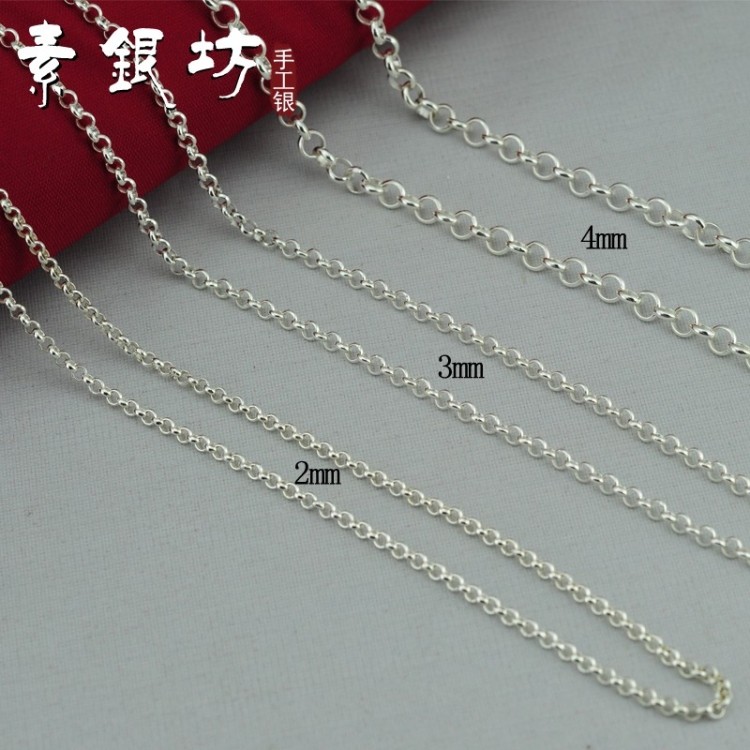 Fashion S999 Foot Silver Cirque Pure Silver Lock Bone Necklace Long version of sweater dress Temperament Silver Chain Daughter Send Girlfriend