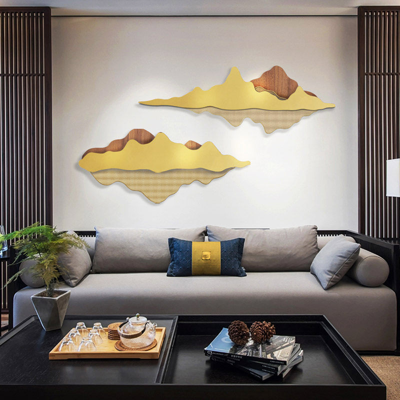 Light and luxurious landscape background wall composition Pendant Living Room Sofa TV Idea New Chinese Cubism wall Wall Decoration