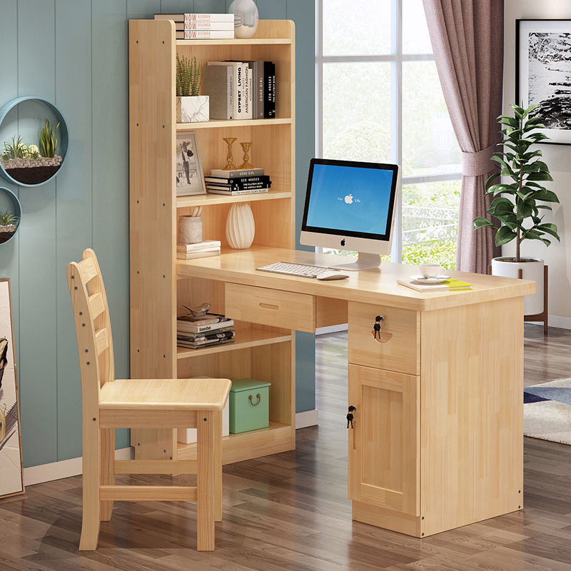 Solid Wood Corner Desk Bookshelf Combination Simple Home Writing