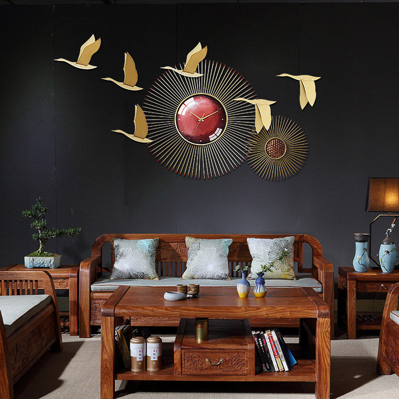 New Chinese art clock wall clock living room sofa background wall creative decorative clock home fashion Chinese style