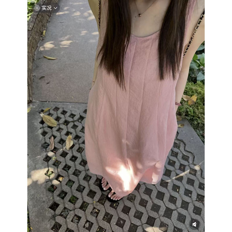 Oker Genuine Product~ Pink Dress Korean Style Sweet 2026 Spring/Summer New Mid-Length Tank Dress for Women