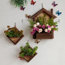 Pastoral retro wooden hanging flower pot flower stand wall decoration pendant creative hanging flower basket wall hanging wall decoration flower vessel