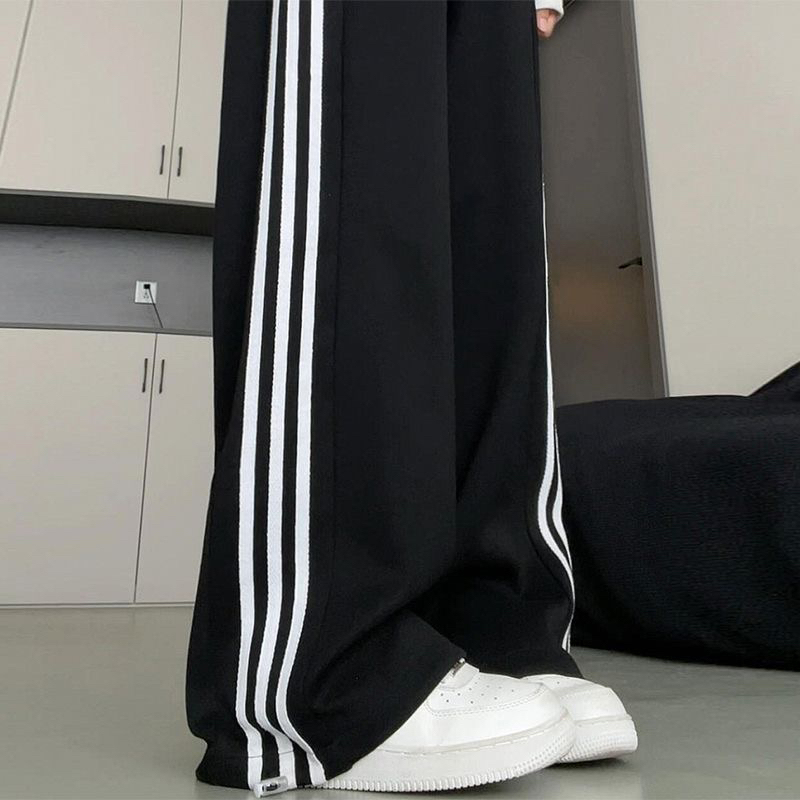 White and Gray Sweatpants for Older Children, Three-Stripe Pants, American Style, Spring, Autumn, Summer 2025 New Model, Loose Straight-Leg Striped