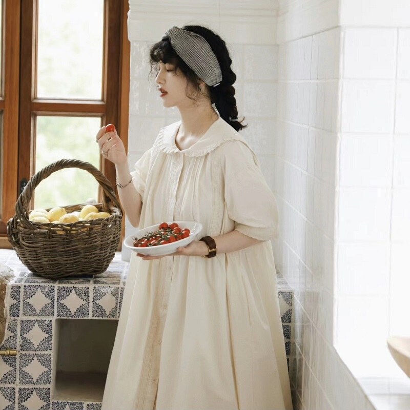Japanese-Style Women's Doll Dress, Forest-Style Sweet and Cute Collared Lace Dress, Artistic Retro Forest Girl Style, Loose Fit for Summer Japanese-Style Women's Doll Dress, Forest-Style Sweet and Cute Collared Lace Dress, Artistic Retro Forest Girl Style, Loose Fit for Summer