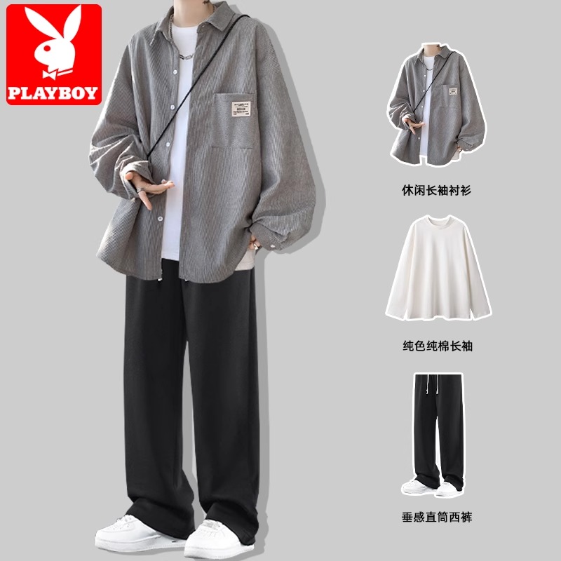 プレイボーイ コーデュロイ 長袖シャツ メンズスーツ 春秋スタイル トレンディ ハンサム ユース カジュアル ジャケット