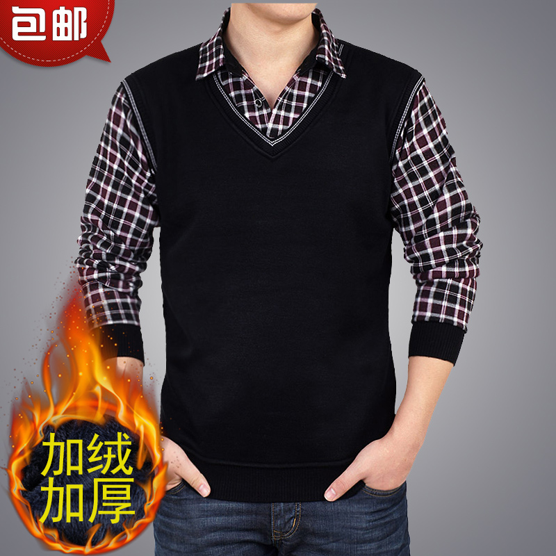 Đàn ông trung niên hai mảnh giả và vợ áo len cashmere cộng với phân bón để tăng 195 yard áo len dày cộng với áo len nhung áo nam đẹp
