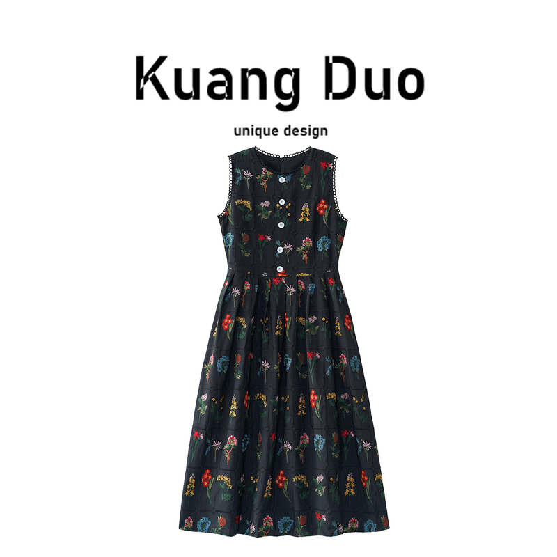French Retro Style Black Printed Dress for Women 2026 Summer New Style Sleeveless Vest Dress High-End Long Skirt