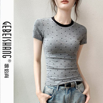 ເສື້ອຍືດແຂນສັ້ນ gebei shang polka dot slim ສໍາລັບແມ່ຍິງ