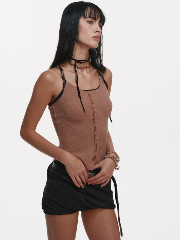 Netsskin Original Design Leather Patchwork Knitted Twisted Racerback Tank Top