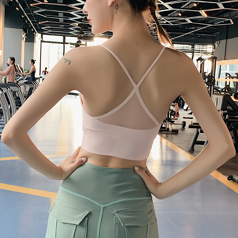 Sports Underwear Women Running Shockproof Anti-Drooping Poly-Woo Sexy Hollowed-out Vest One-piece Yoga Fitness Bra