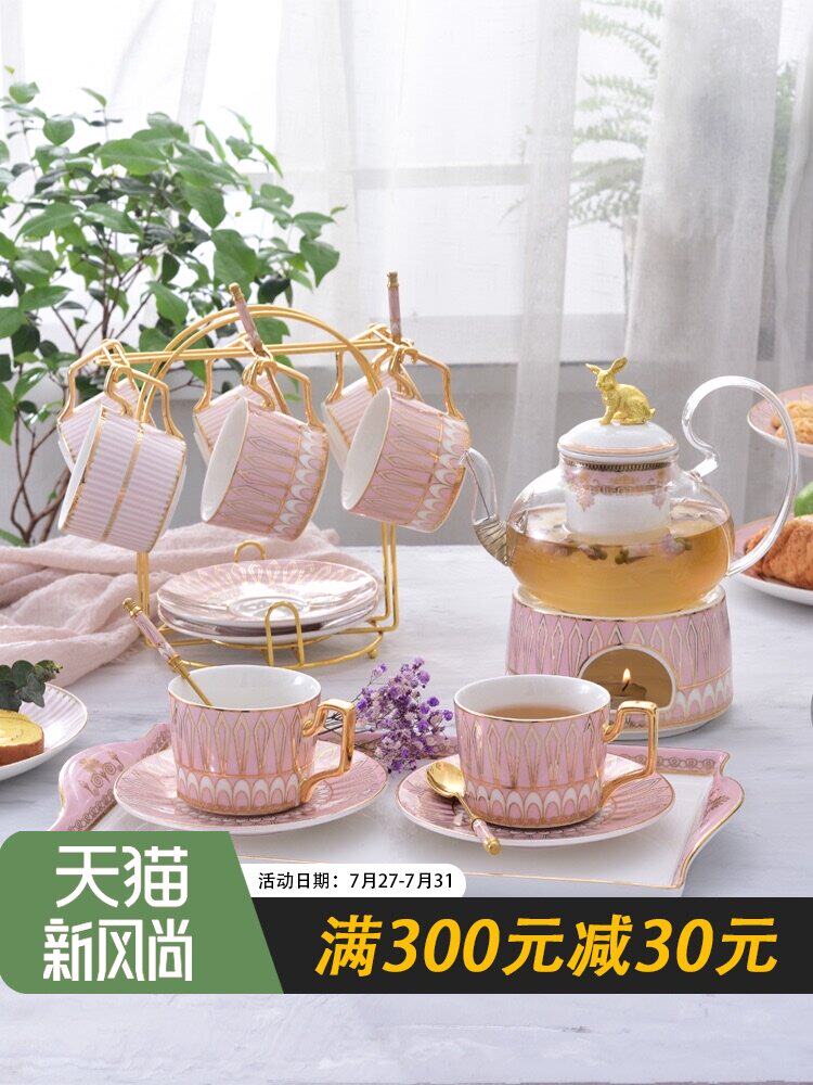 English light luxury afternoon tea Tea set Flower tea cup set Household European Nordic Fruit Teapot Glass candle heating