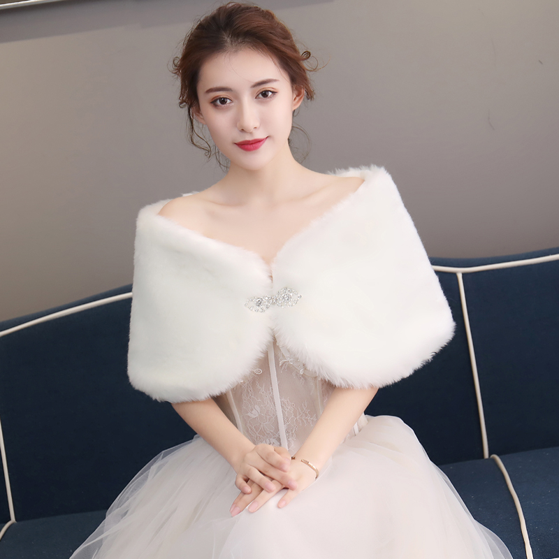 Autumn Winter new bridal bridal dress Mao shawl Shoulder Winter Wedding Qipao Bridesmaid Jacket White Thickened Double Face Warm-Taobao