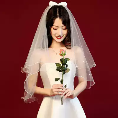 Bridal veil bow short sweet wedding dress headdress travel shot small fresh short hair bridal wedding accessories