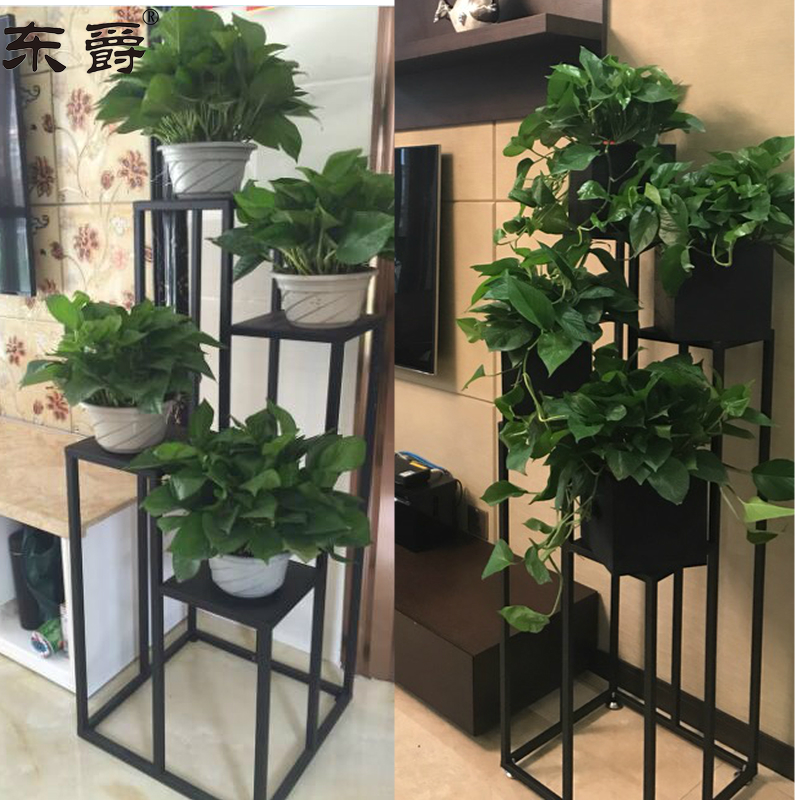 Simple flower stand living room balcony iron floor multi-storey ladder flower stand golden kudzu hanging orchid indoor flower pot rack