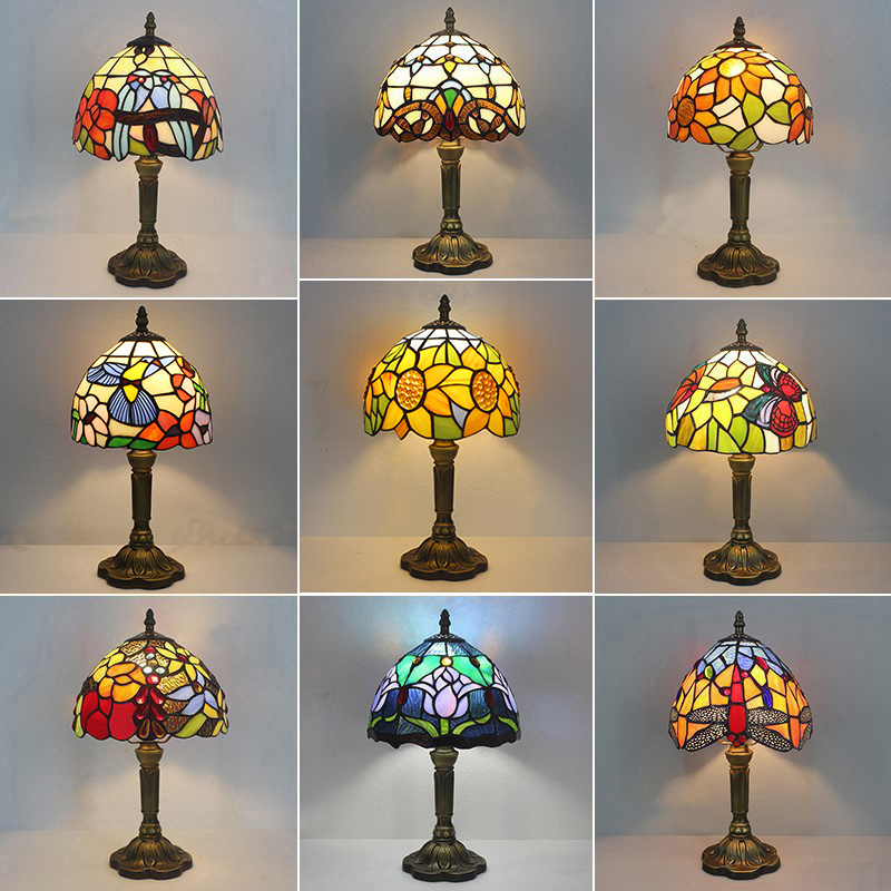 American Retro European Style Bedroom Bedside Table Lamp Mediterranean Creative Bar Decoration Wedding Stained Glass Small Table Lamp