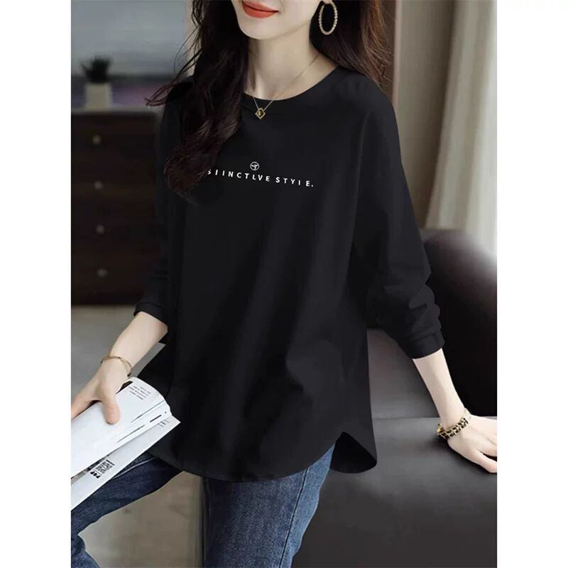 150kg Plus Size Women's Clothing 2026 Autumn and Winter New Round Neck Long-Sleeved T-Shirt for Fat Women 100kg Loose and Very Good-Looking Top 150kg Plus Size Women's Clothing 2026 Autumn and Winter New Round Neck Long-Sleeved T-Shirt for Fat Women 100kg Loose and Very Good-Looking Top