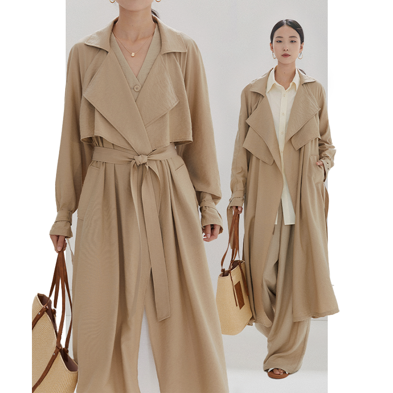 Хаки осеннее тонкое ретро trench coat, британский стиль, городской стиль
