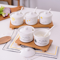 Creative household seasoning can set ceramic seasoning bottle kitchen seasoning tank simple salt jar seasoning box three-piece set
