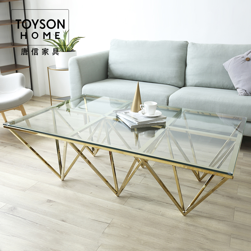 Nordic living room stainless steel coffee table simple modern tempered glass coffee table creative personality rectangular small tea table