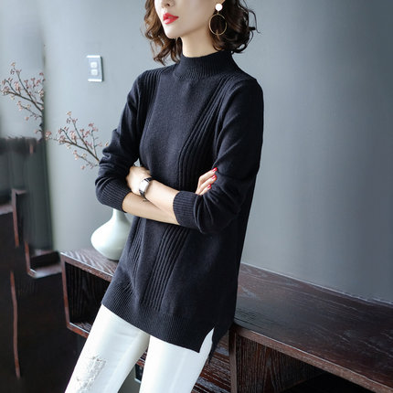 前短后长毛衣女士2018新款中长款网红套头宽