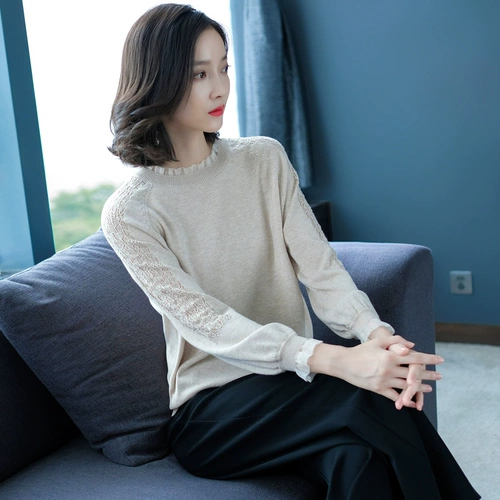 Демисезонная футболка, тонкий трикотажный кружевной шелковый приятный телу лонгслив для матери, коллекция 2022, осенняя