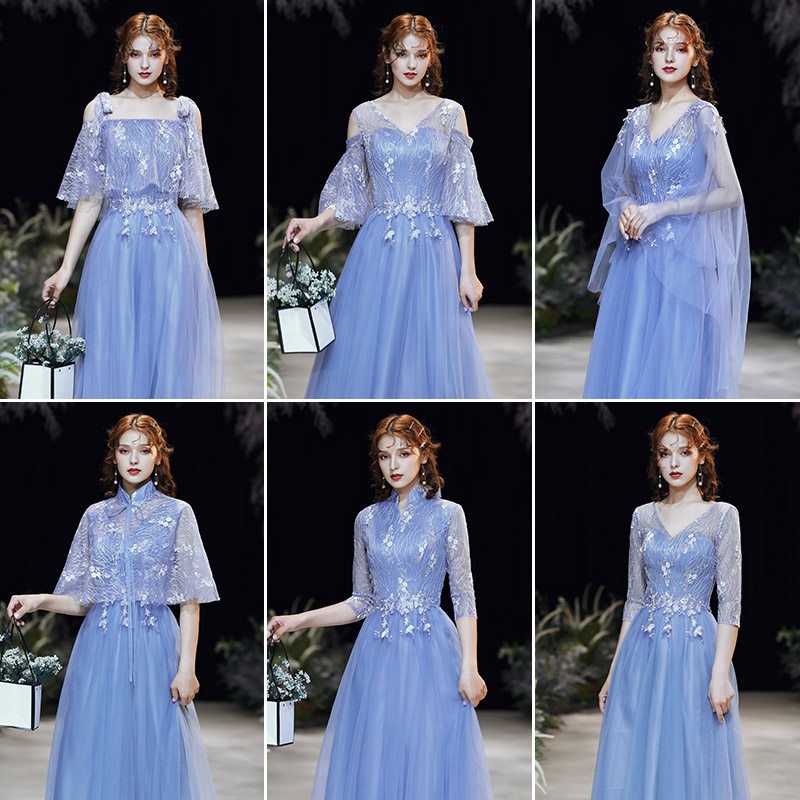 Blue Bridesmaid Service 2022 New Summer Sister Group Host Evening Gown Dress Woman Long Version Grand Chorus Conductor