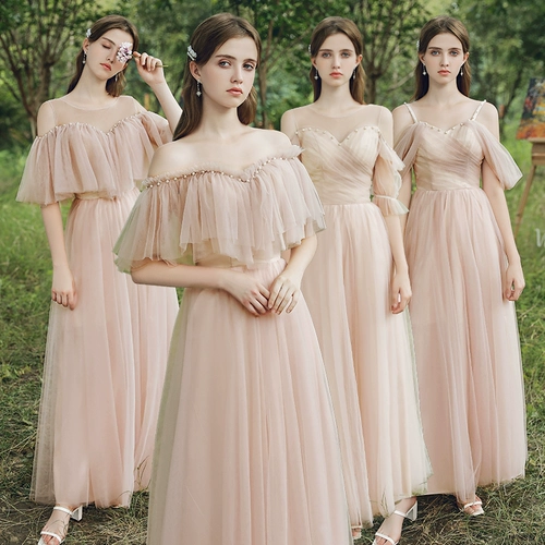 Розовое платье подружки невесты, вечернее платье, длинная юбка, простой крой, коллекция 2021, по фигуре