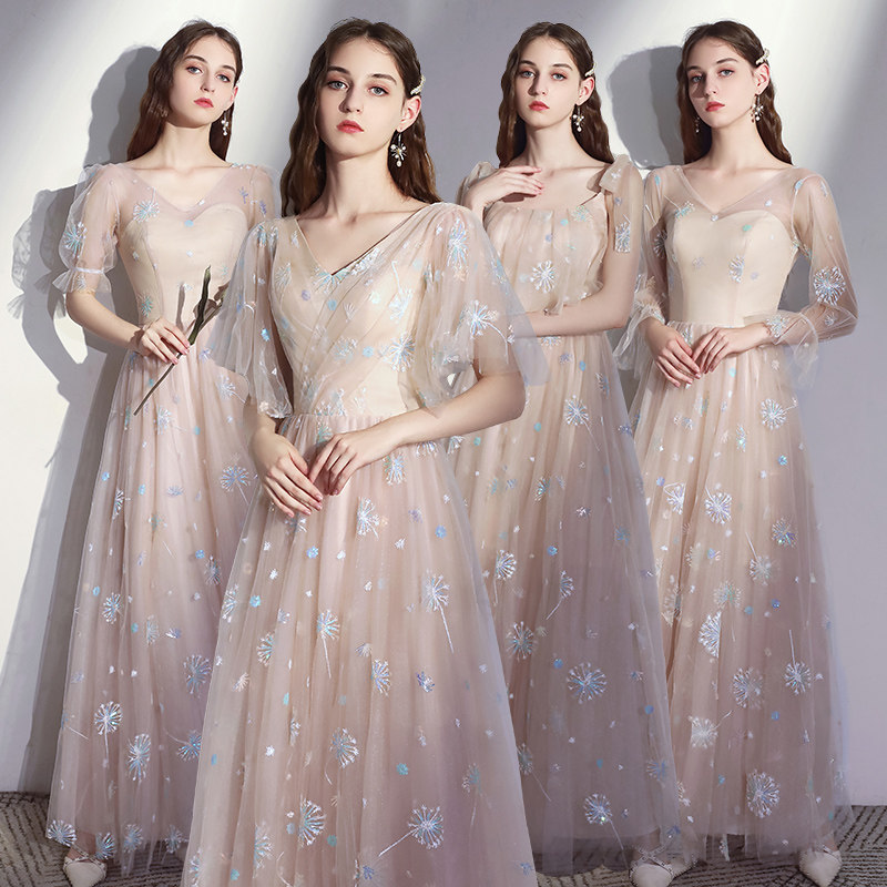 Pink Creative Bridesmaid Service Fairy 2022 new summer Little crowdsister Mission dress Dress Girl Wedding slim and long version