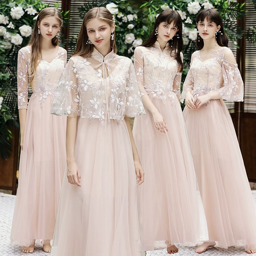 Розовое платье подружки невесты, длинное вечернее платье, юбка, коллекция 2021, осеннее, по фигуре
