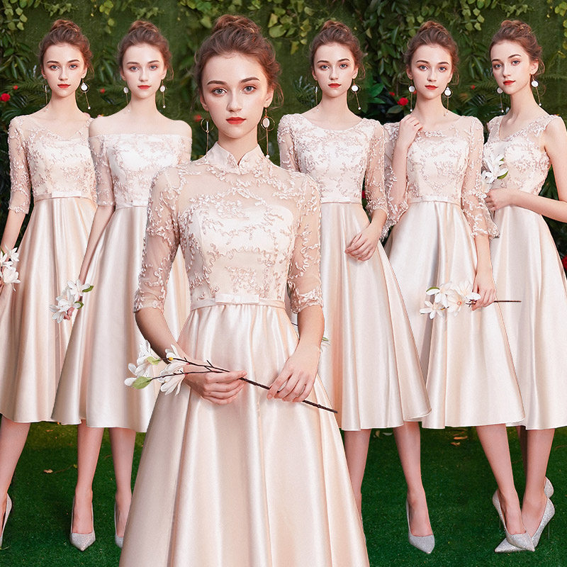 Bridesmaid Service Fairy 2022 new Summer Korean version Sister Regiment Gown Dress Woman's Slim Graduation Shield Long version