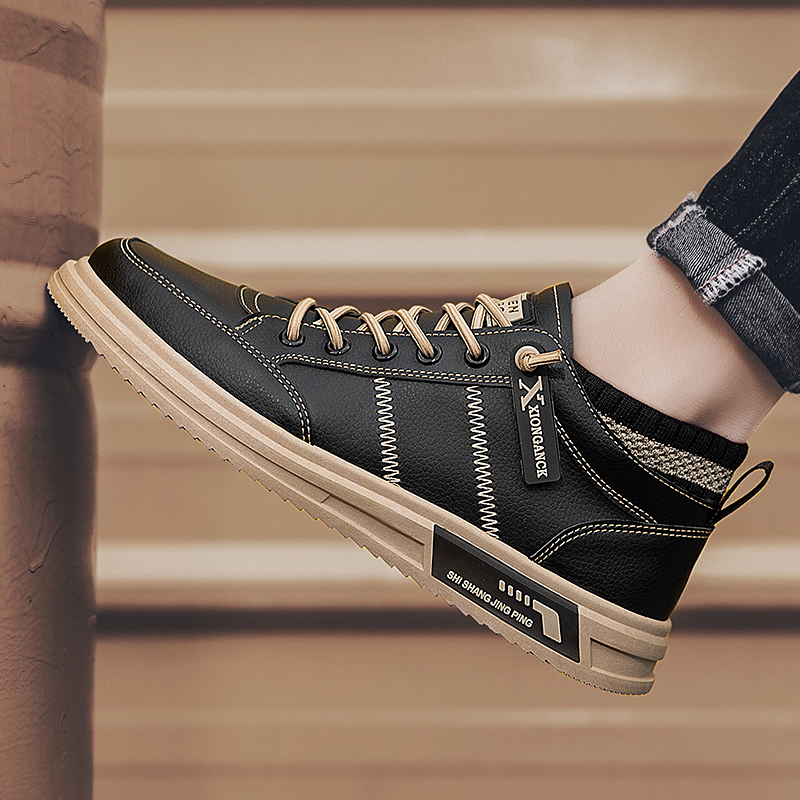 Men's shoes 2022 new winter high-top sneakers men's Korean style trendy casual leather shoes mid-top shoes all-match trendy shoes