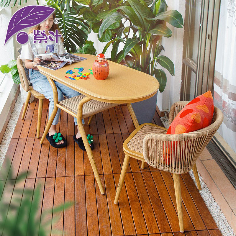 Purple Leaf Balcony Tea Table And Chairs Group All-in-one Table Two Chair Mesh Red Minima Casual Tea Table Small Table And Chairs Vines Three Suits-Taobao