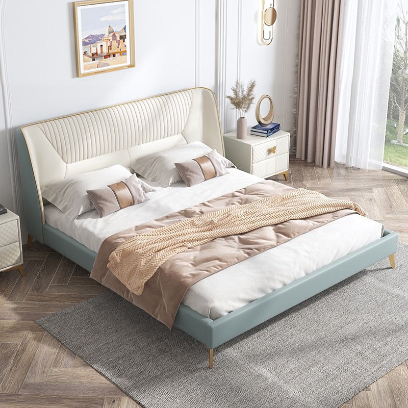 Light luxury modern leather bed Italian simple high-end master bedroom atmospheric double 2022 new net red leather art bed wedding bed