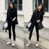 Джинсы, черные цветные тонкие демисезонные эластичные штаны, высокая талия, сезон 2021, подходит для подростков, в обтяжку