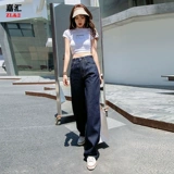 Джинсы, летние утепленные штаны, высокая талия, свободный прямой крой, по фигуре